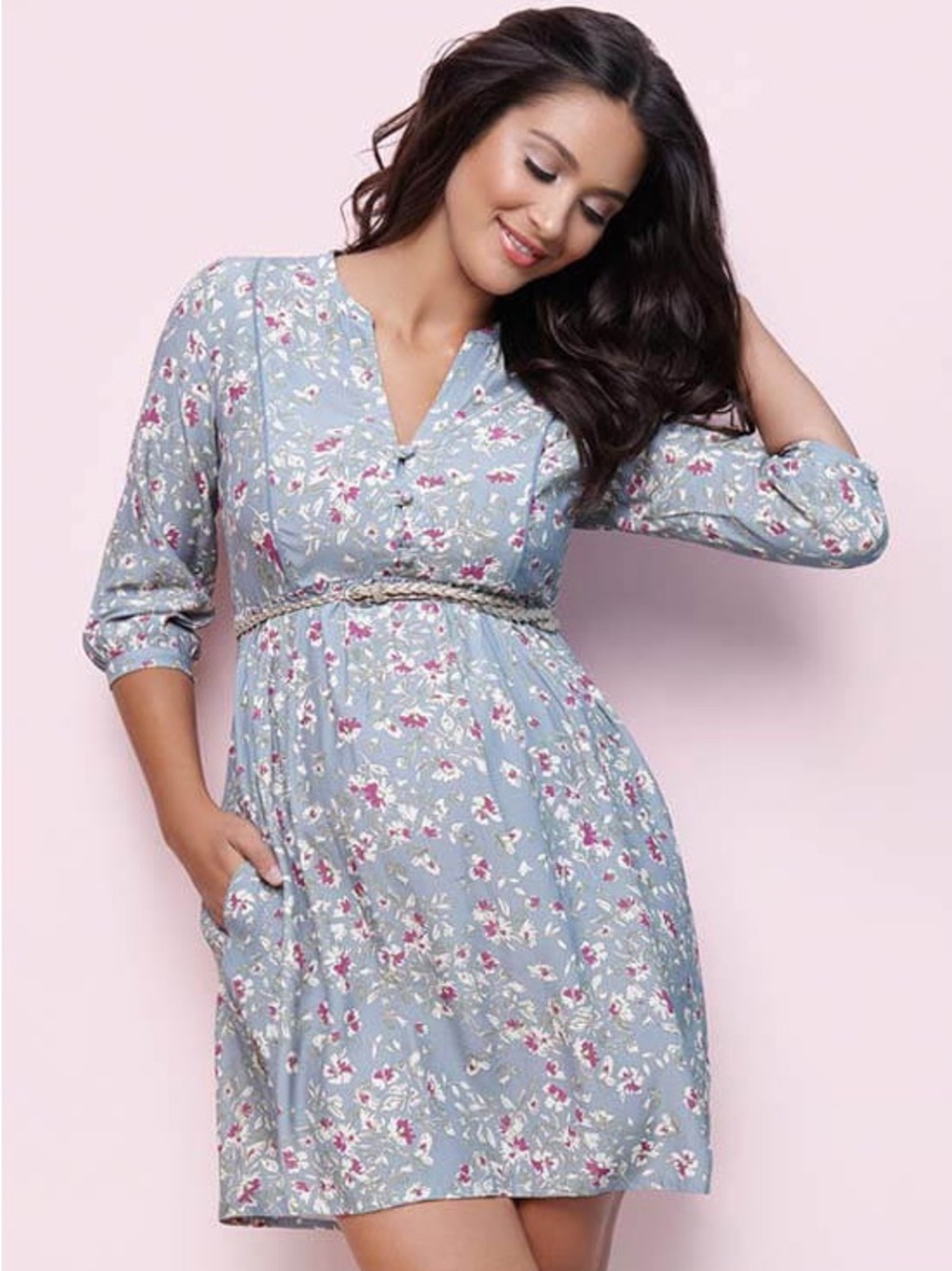 Seraphine Maternity India Boho Dress Blue Floral Size 2